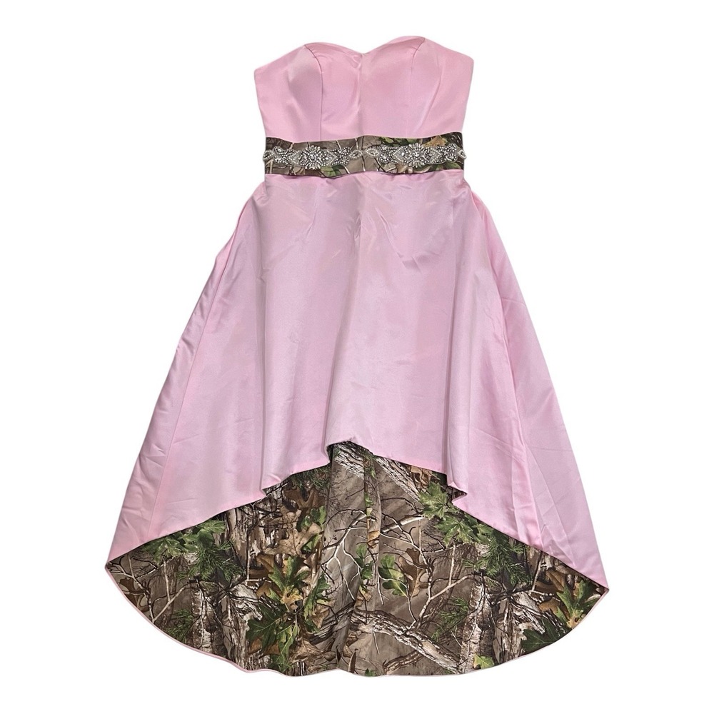PINK REALTREE CAMO M/L Prom Formal Bridal Dress Strapless Hi-Low Taffeta